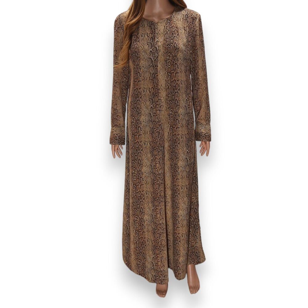 Ganni Brown Snake-Print Long Sleeve Maxi Dress